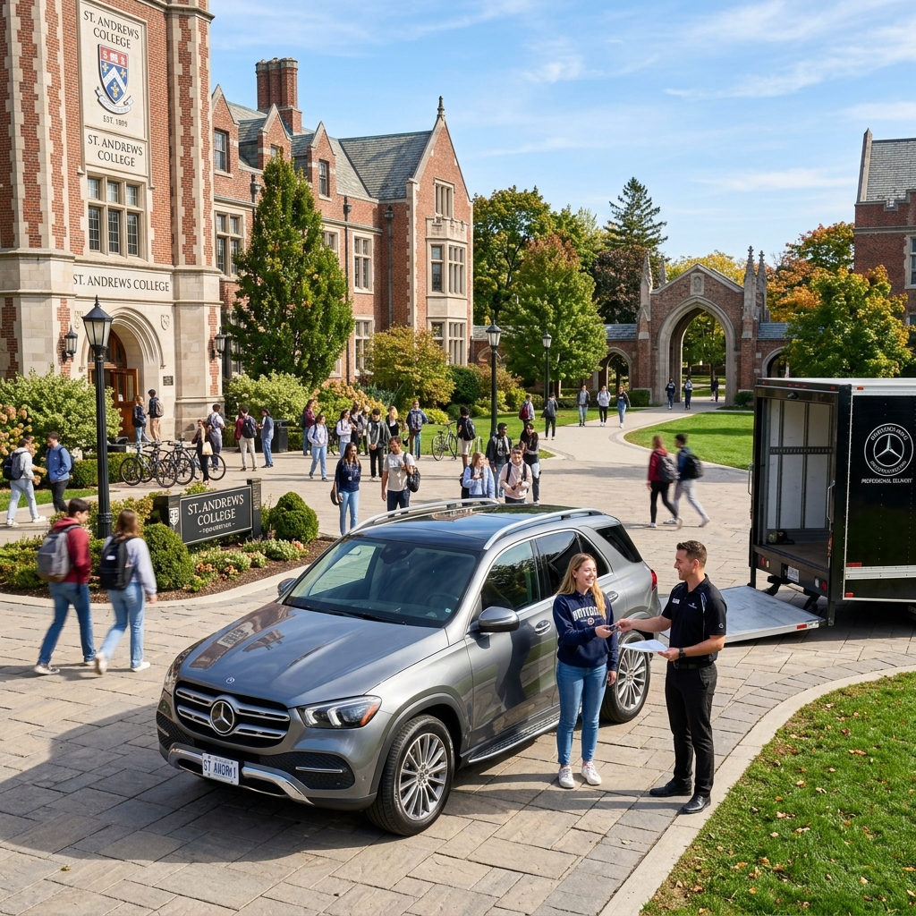 SUV being delivered to college campus