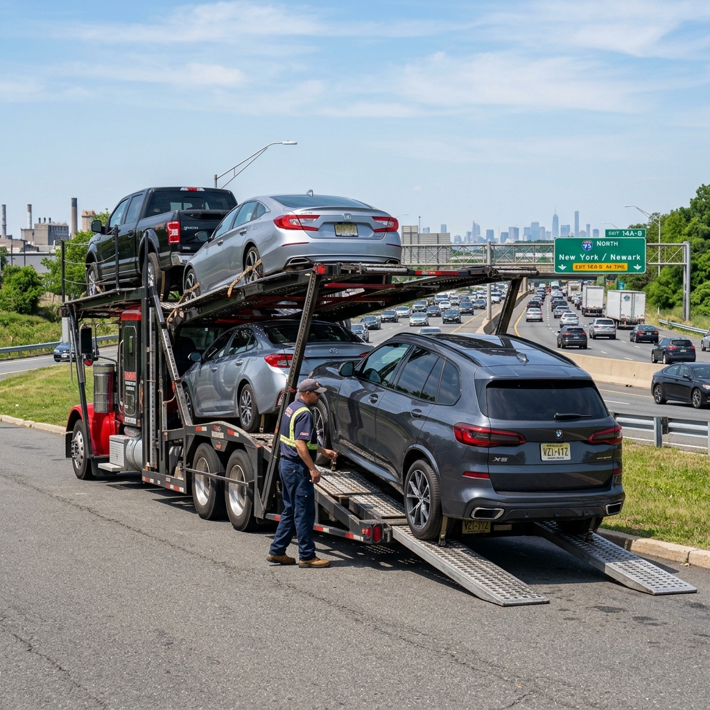 New Jersey car transport truck loading vehicle